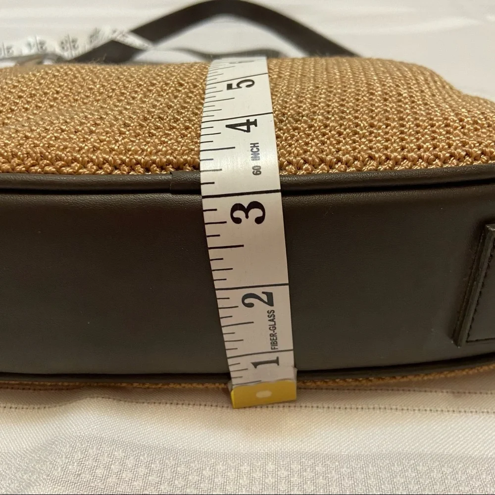The SAK Tan Crocheted Womens Shoulder Bag with Brown Trim - Clean!